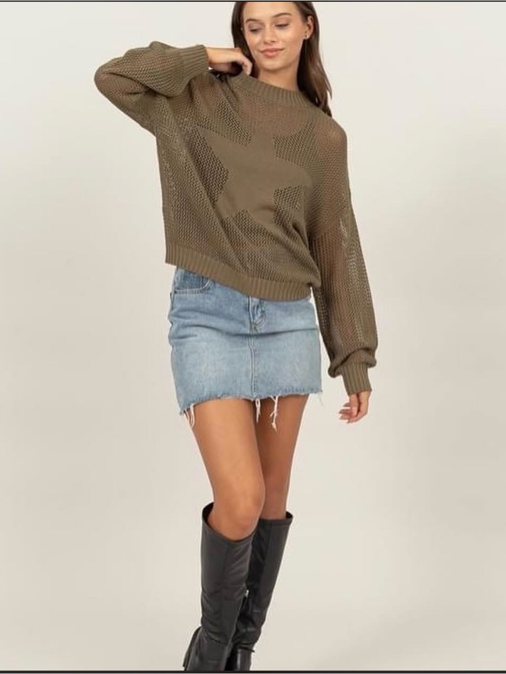 Blu ivy Women's Open-Knit Star Sweater - Brown
